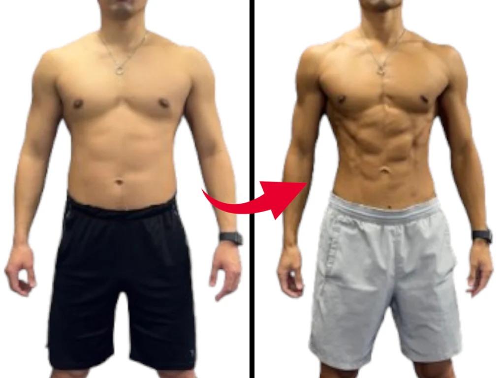 パーソナルトレーニングを受けた30代男性のビフォーアフター